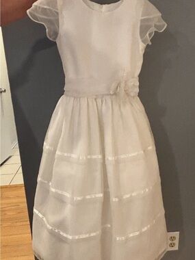 Us Angels White Organza Party Dress with Sash